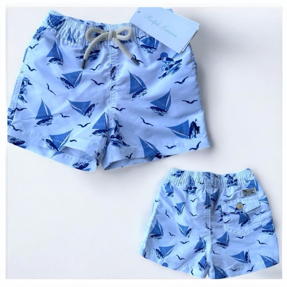Polo Ralph Lauren Baby Swim Trunks – Sailboat Print Blue White 9M NWT